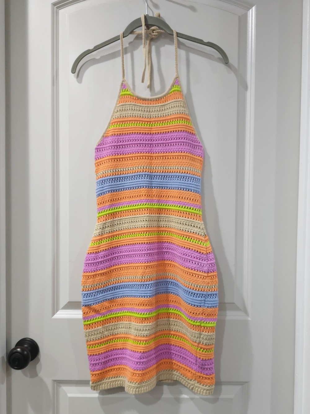 HOUSE OF HARLOW 1960 Boho Festival Crochet Halter Striped Mini Dress, preloved - Picture 3 of 10